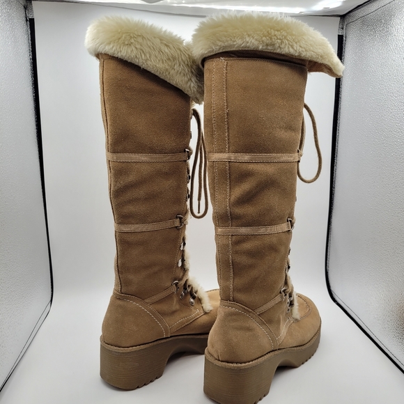 Y2K Report Icon Womens Lace-UpTan Suede Boots Faux Fur Size 8 - Picture 8 of 15